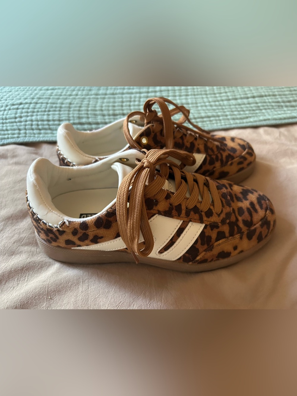 Leopard Print Lace-Up Women's Sneakers with White Stripe